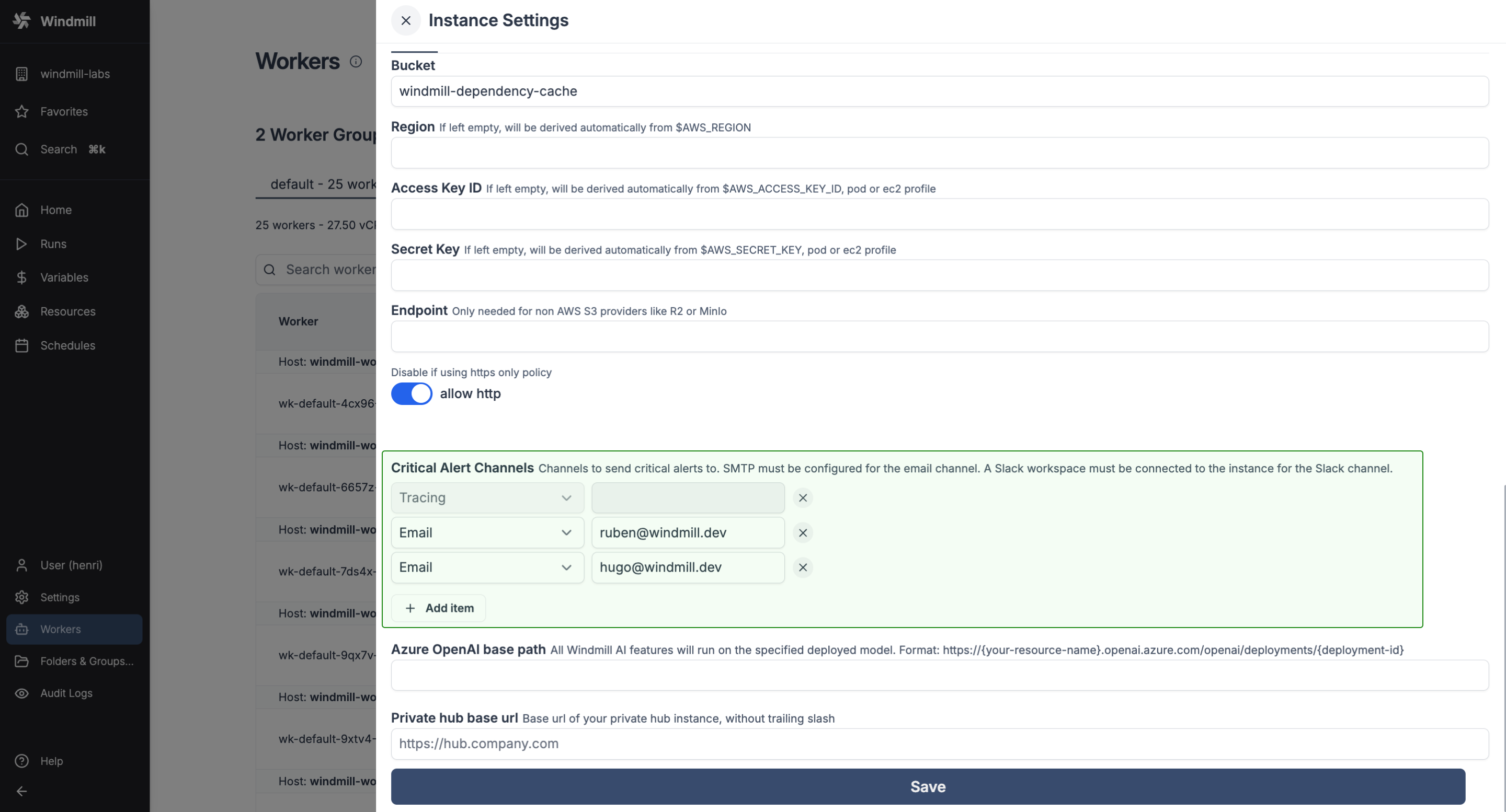 Critical alert channels Config